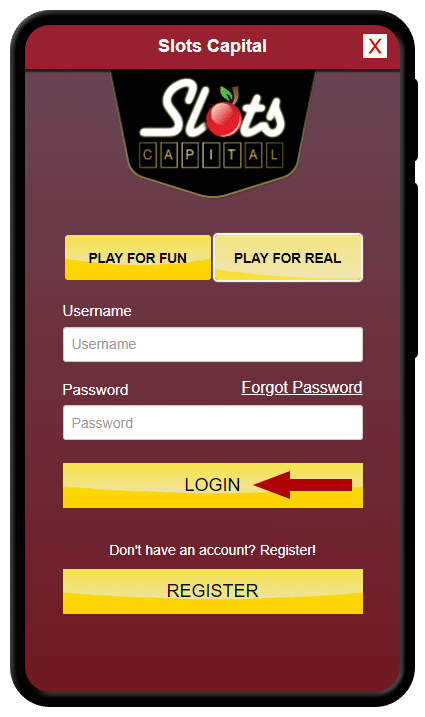 Slots Capital Casino login screenshot